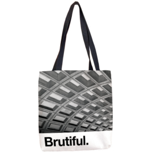 WAMTA tote bag with image of Metro station ceiling above caption, Brutiful