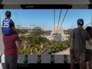 Rendering of the interior view of a Los Angeles Aerial Rapid Transit cable car.